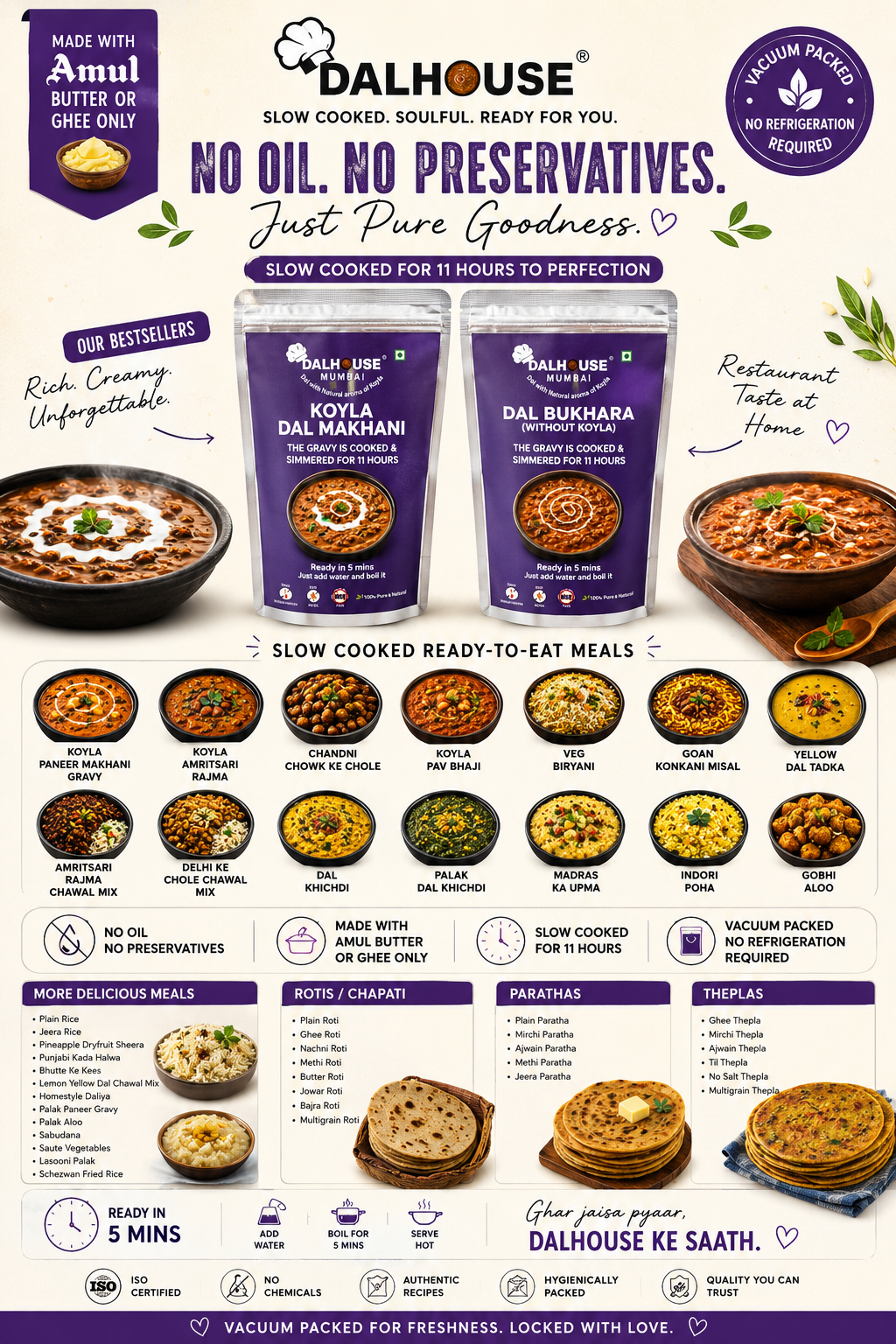 Dalhouse Ready-to-Eat Meals: Slow-Cooked Indian Food with No Oil, No Preservatives & Restaurant Taste at Home