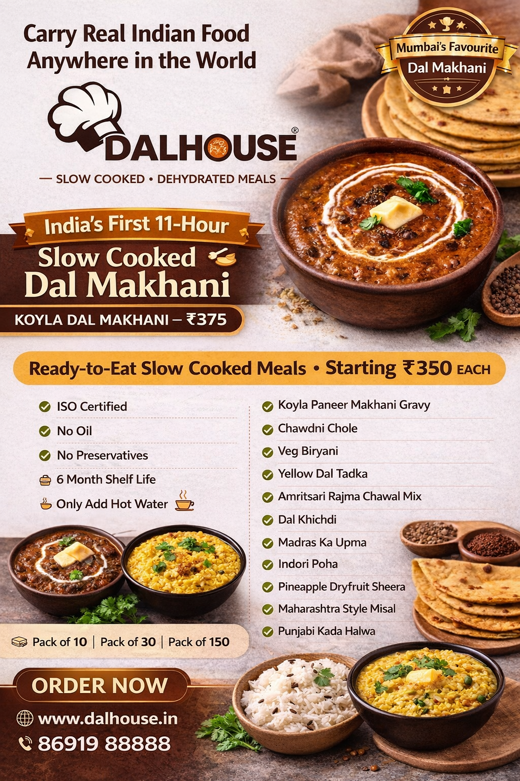 Dalhouse slow cooked dehydrated Indian meals including 11 hour Koyla Dal Makhani travel food pack just add hot water