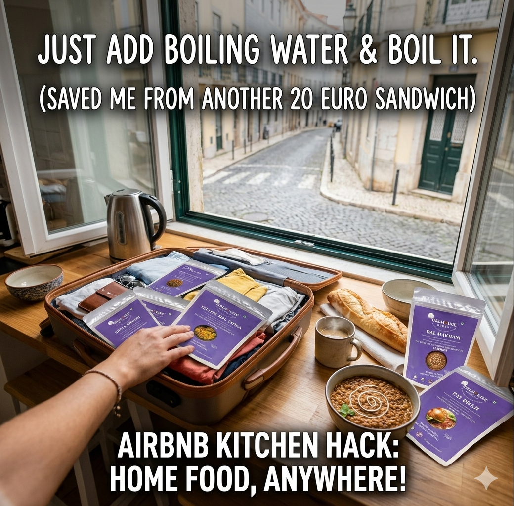 Dalhouse dehydrated Indian meal packs for travel and Airbnb stays with just add hot water convenience food