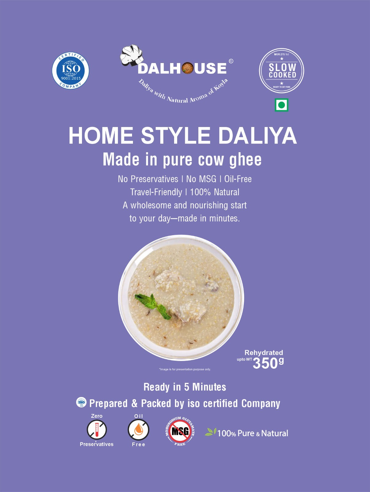Dalhouse Home Style Daliya – Slow Cooked Ready to Eat Healthy Breakfast | Pure Ghee | No Preservatives