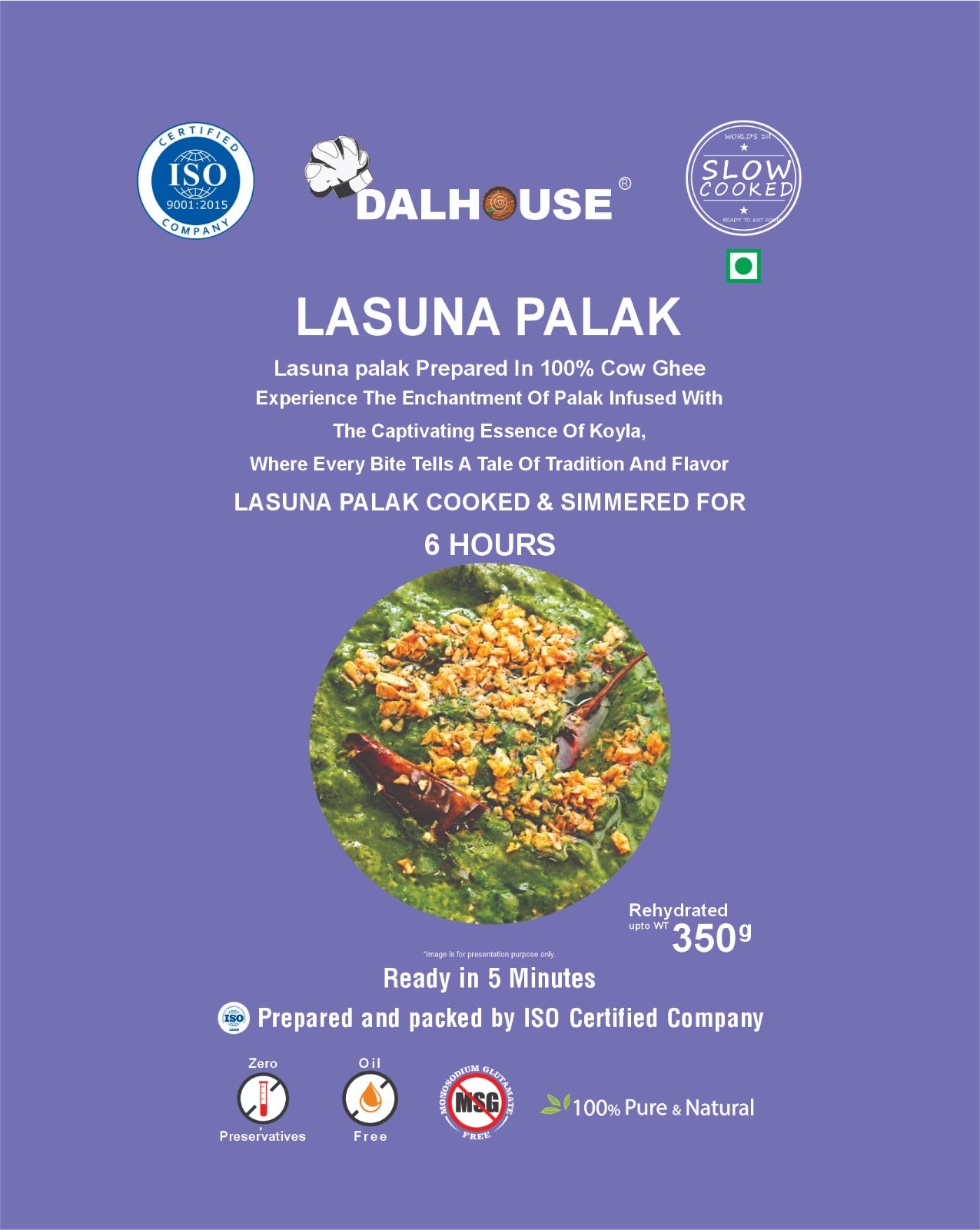 Dalhouse Lasuni Palak – Slow Cooked Ready to Eat Palak in Pure Ghee | 6 Hours Simmered | No Preservatives