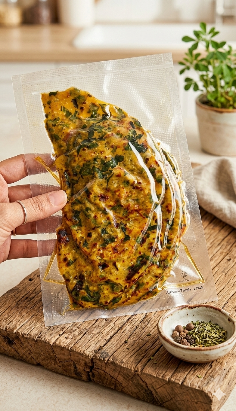 Dalhouse Travel-Ready Methi Thepla – 30 Pieces (1 Month Supply) | Vacuum Packed | Made in Pure Ghee | No Preservatives | No Chilli | No Refrigeration